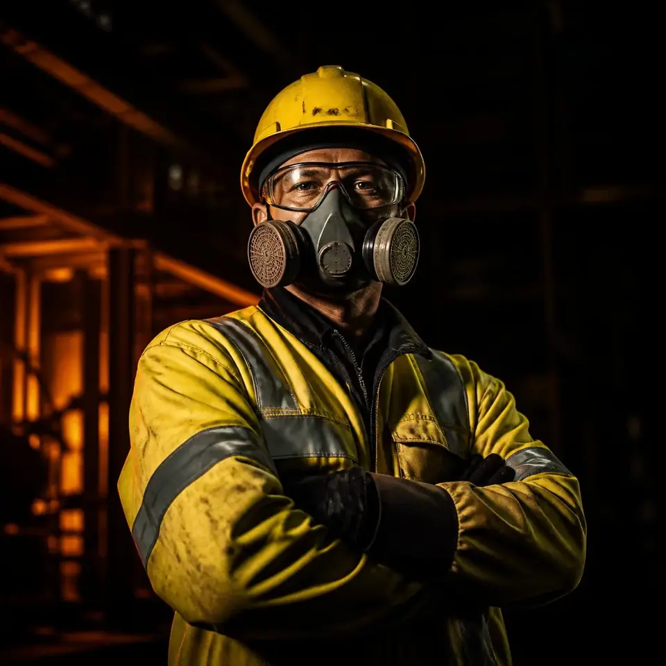 Worker wearing certified safety equipment